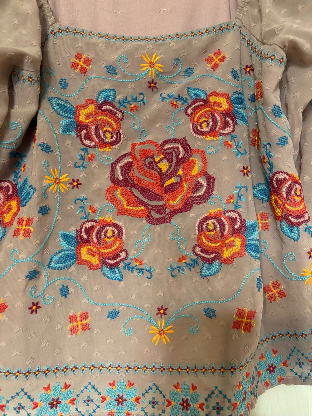 Savanna Jane Top Embroidered Blouse Boho Long Sleeve Floral Peasant - Picture 2 of 7